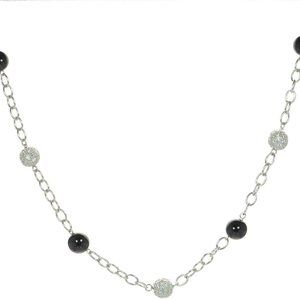 Joseph Esposito Solid 925 Sterling Silver Black Onyx & CZ Necklace